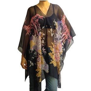 Floral Sheer Batwing chiffon Pancho, blouse,  scarf new